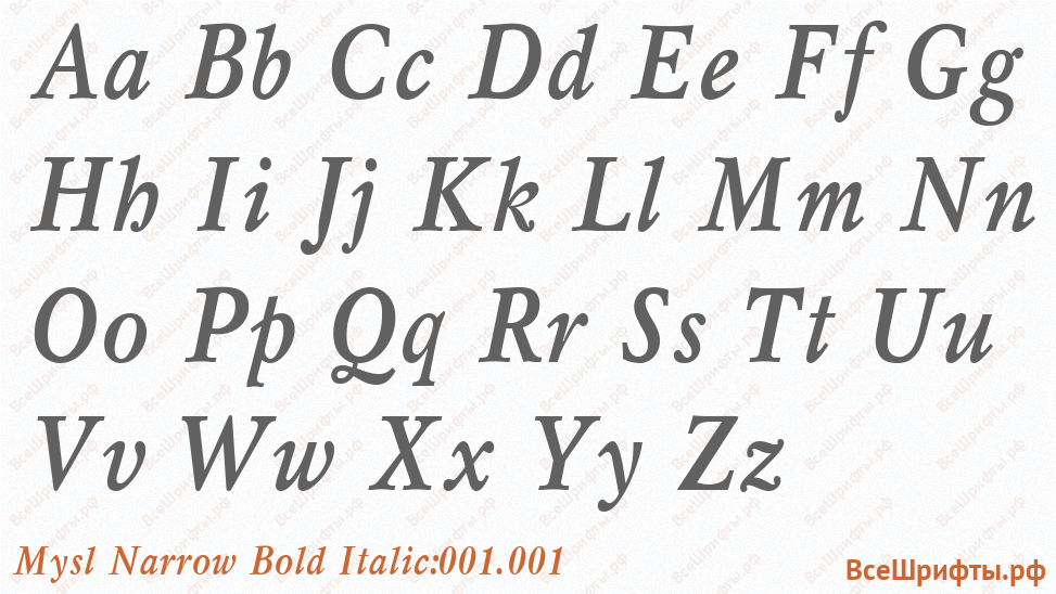 Шрифт Mysl Narrow Bold Italic:001.001 с латинскими буквами