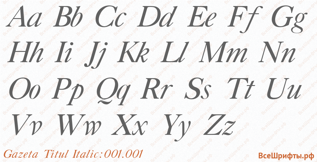 Шрифт Gazeta Titul Italic:001.001 с латинскими буквами