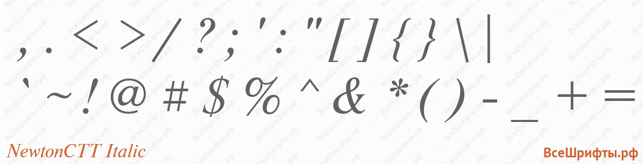 Шрифт NewtonCTT Italic со знаками препинания и пунктуации