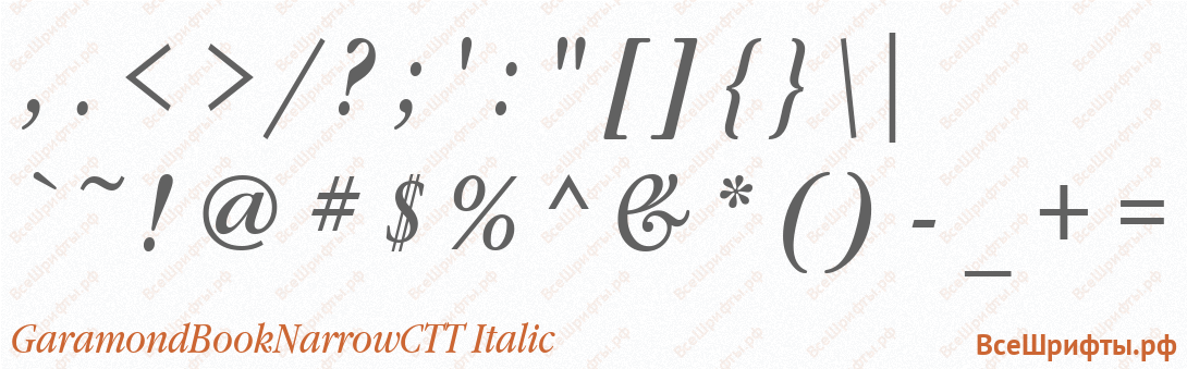 Шрифт GaramondBookNarrowCTT Italic со знаками препинания и пунктуации