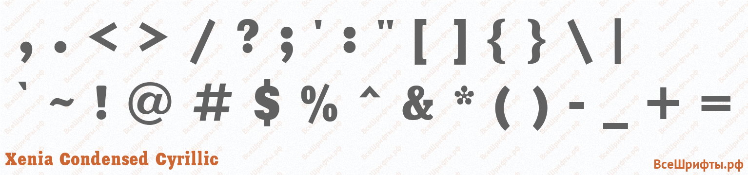Шрифт Xenia Condensed Cyrillic со знаками препинания и пунктуации