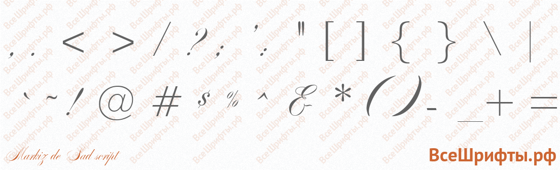 Шрифт Markiz de Sad script со знаками препинания и пунктуации