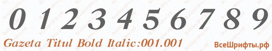 Шрифт Gazeta Titul Bold Italic:001.001 с цифрами