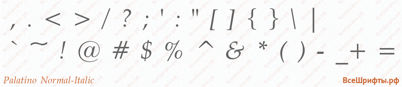 Шрифт Palatino Normal-Italic со знаками препинания и пунктуации