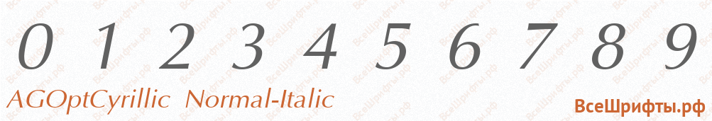 Шрифт AGOptCyrillic Normal-Italic с цифрами