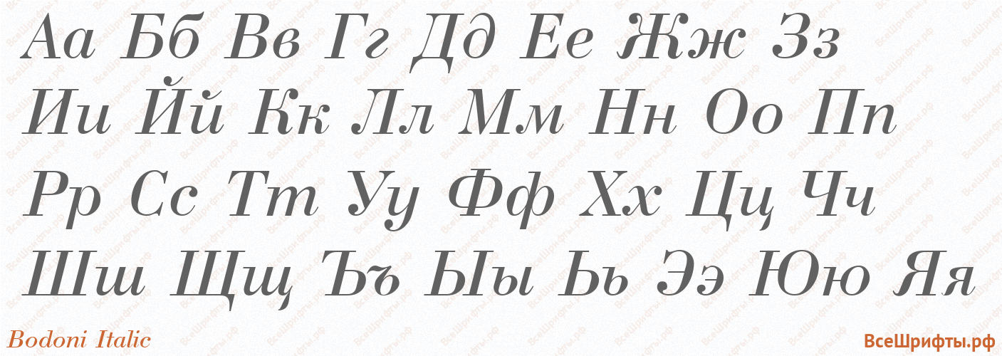 Шрифт Bodoni Italic с русскими буквами