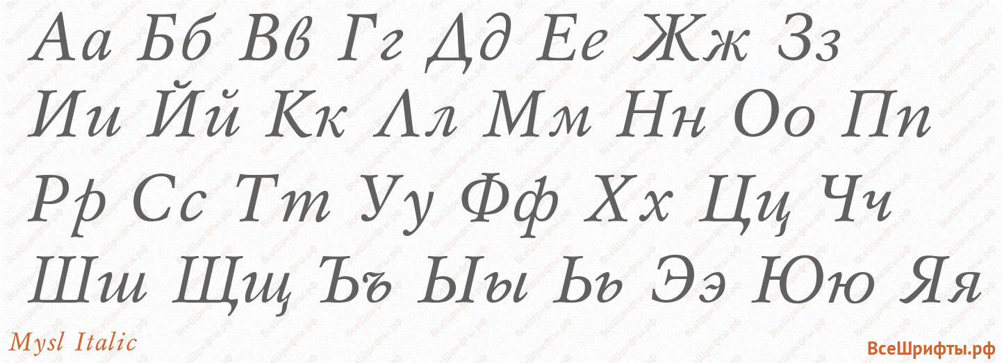 Шрифт Mysl Italic с русскими буквами