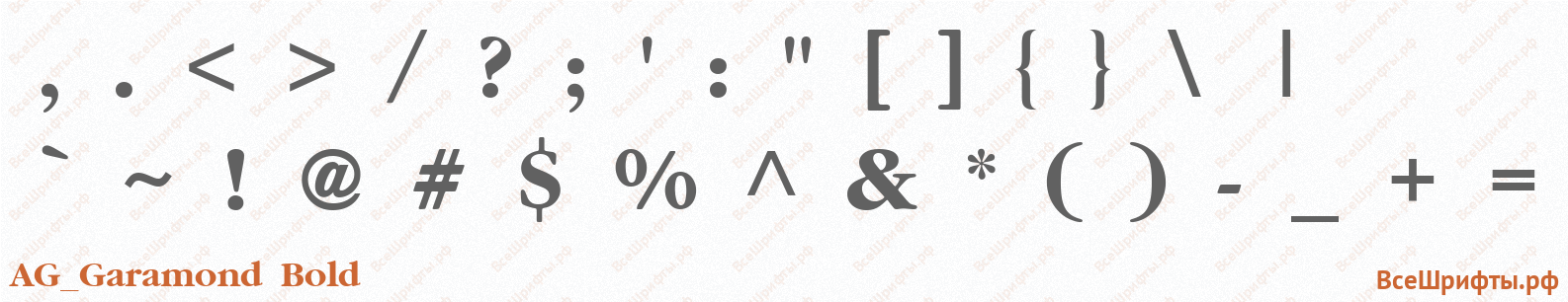 Шрифт AG_Garamond Bold со знаками препинания и пунктуации