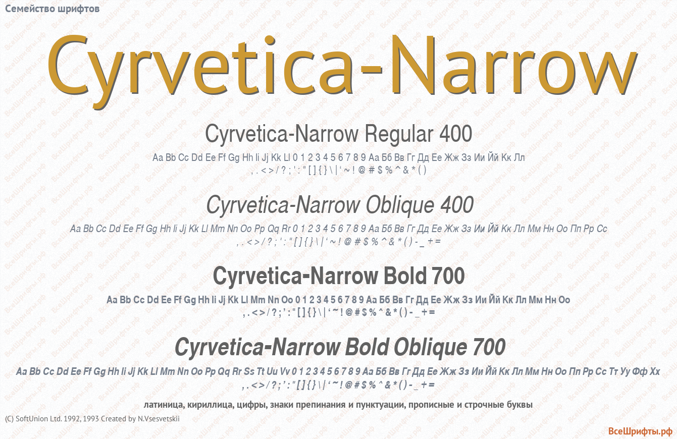 Семейство шрифтов Cyrvetica-Narrow