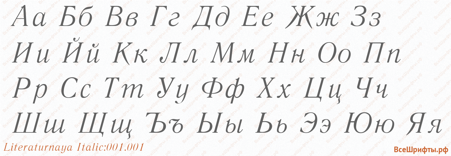 Шрифт Literaturnaya Italic:001.001 с русскими буквами