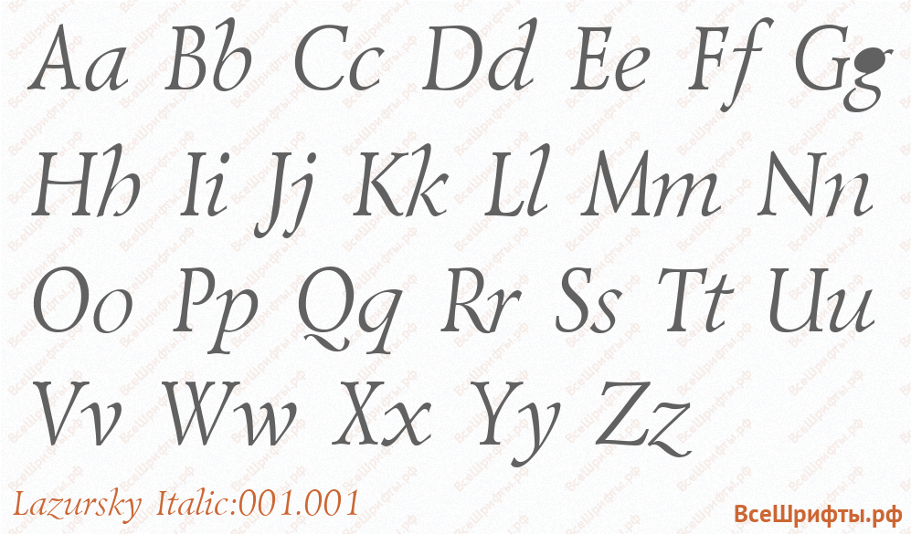 Шрифт Lazursky Italic:001.001 с латинскими буквами