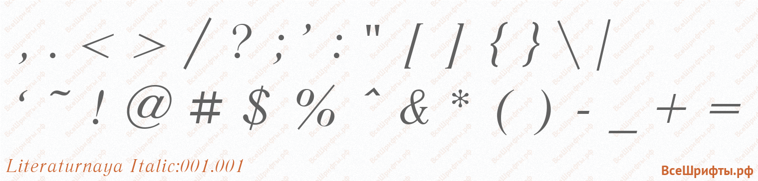 Шрифт Literaturnaya Italic:001.001 со знаками препинания и пунктуации