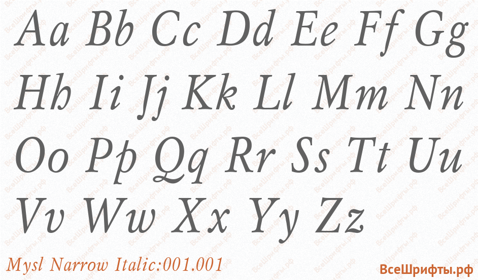 Шрифт Mysl Narrow Italic:001.001 с латинскими буквами