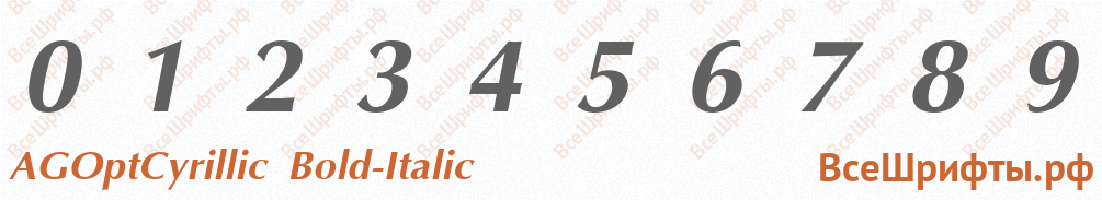 Шрифт AGOptCyrillic Bold-Italic с цифрами