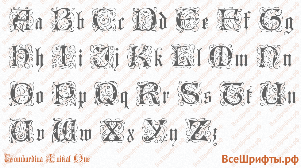Шрифт Lombardina Initial One с латинскими буквами