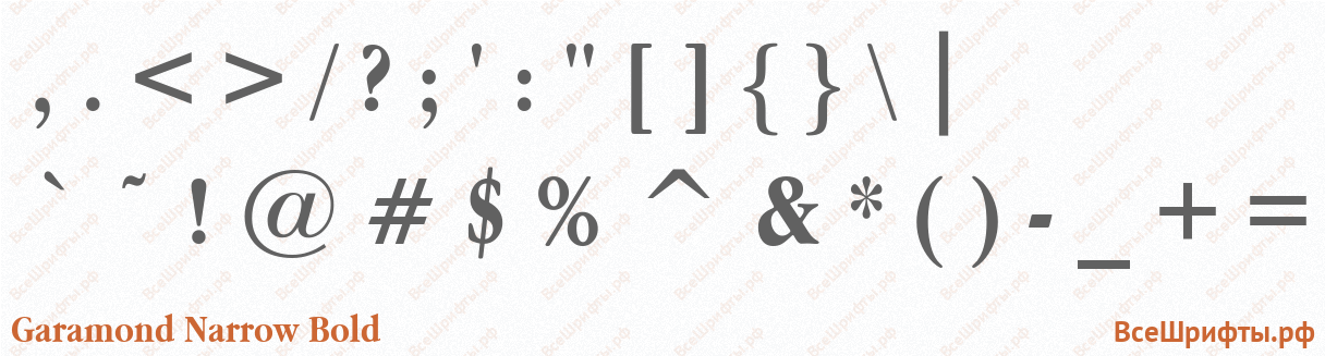 Шрифт Garamond Narrow Bold со знаками препинания и пунктуации