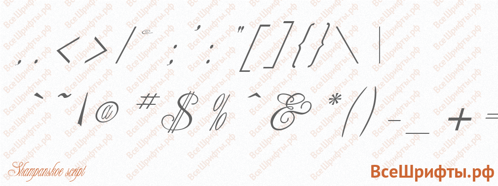 Шрифт Shampanskoe script со знаками препинания и пунктуации