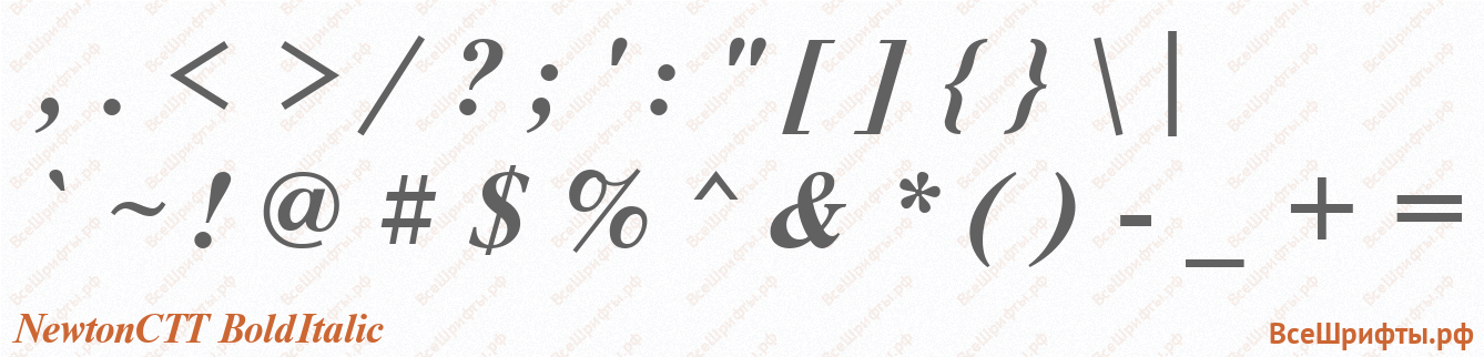 Шрифт NewtonCTT BoldItalic со знаками препинания и пунктуации