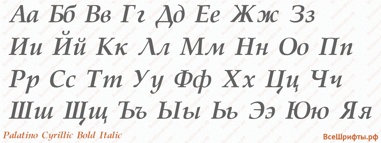 Шрифт Palatino Cyrillic Bold Italic с русскими буквами