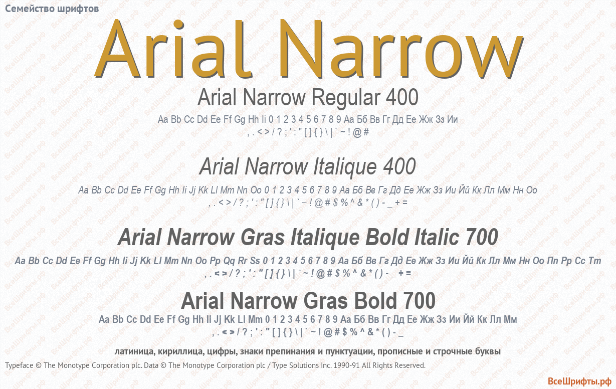 Семейство шрифтов Arial Narrow