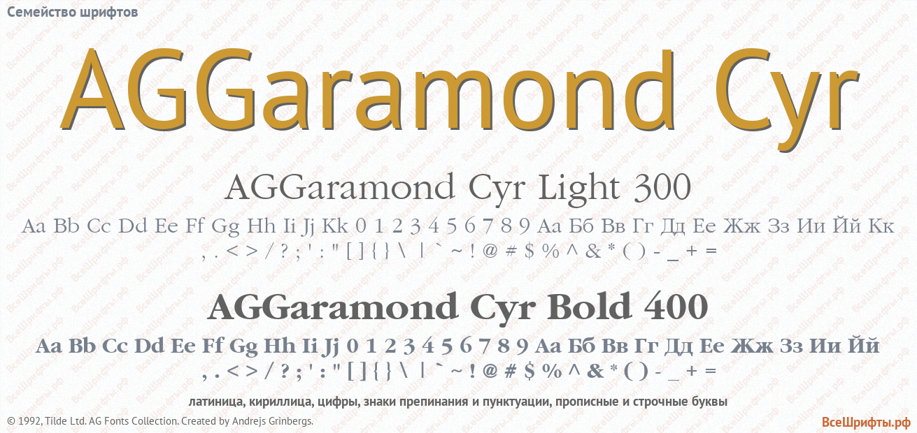 Семейство шрифтов AGGaramond Cyr
