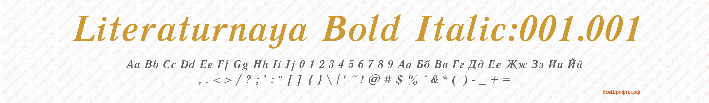 Шрифт Literaturnaya Bold Italic:001.001