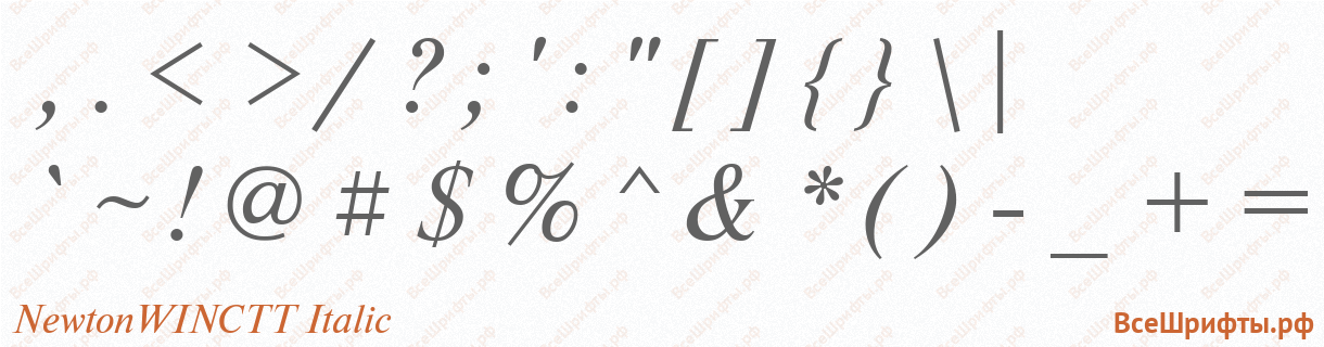 Шрифт NewtonWINCTT Italic со знаками препинания и пунктуации