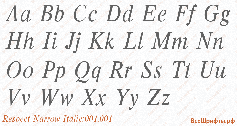 Шрифт Respect Narrow Italic:001.001 с латинскими буквами