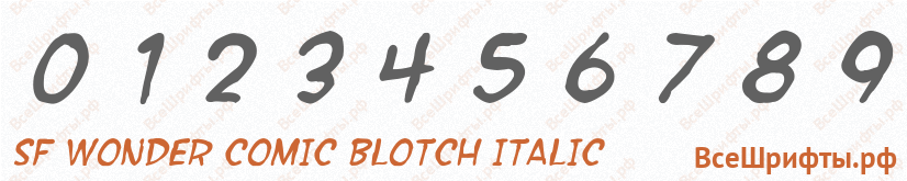 Шрифт SF Wonder Comic Blotch Italic с цифрами