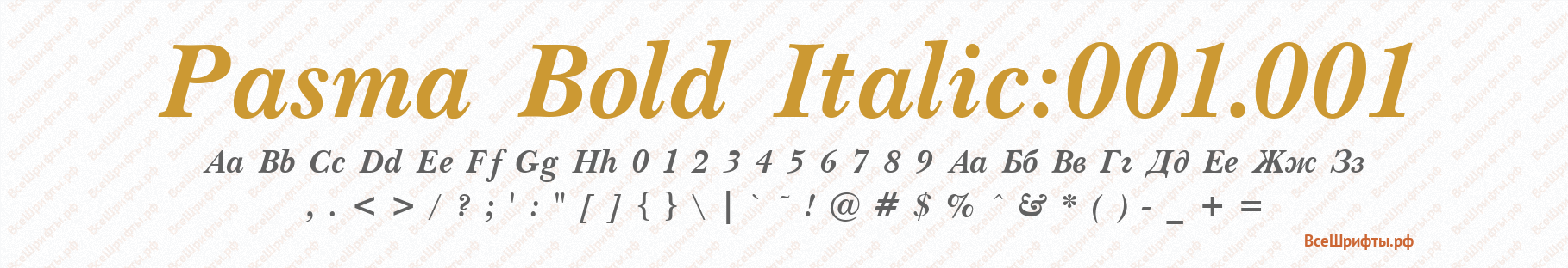 Шрифт Pasma Bold Italic:001.001