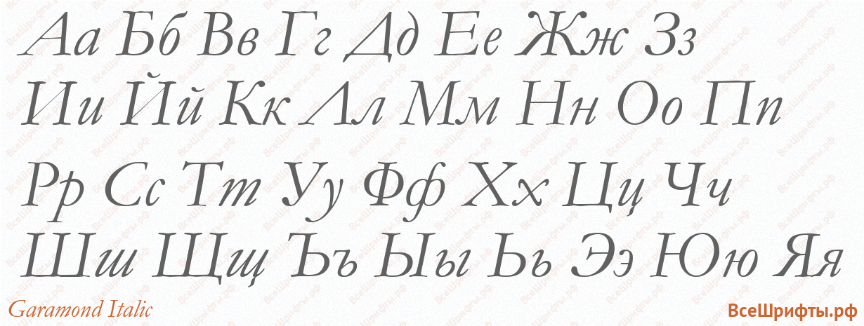 Шрифт Garamond Italic с русскими буквами