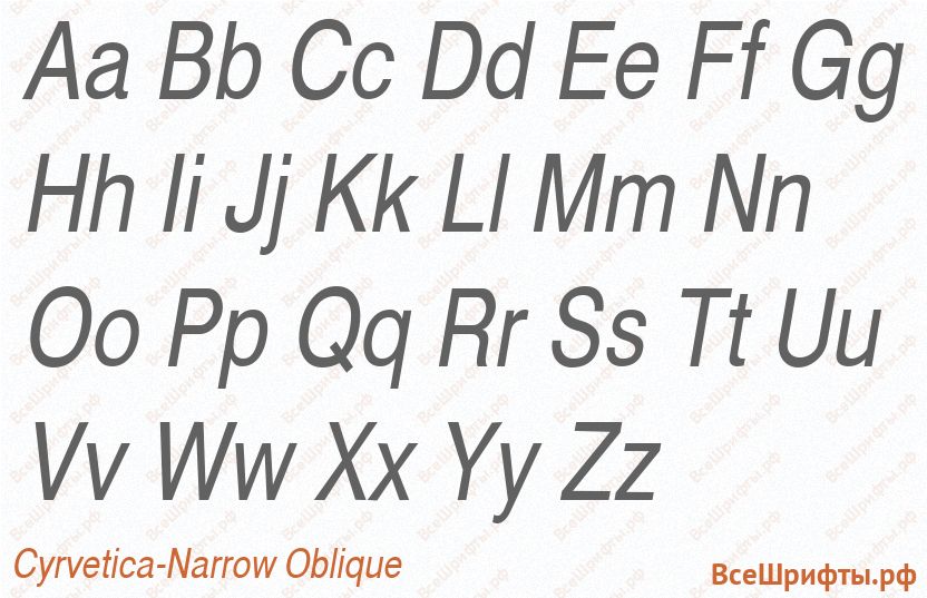 Шрифт Cyrvetica-Narrow Oblique с латинскими буквами