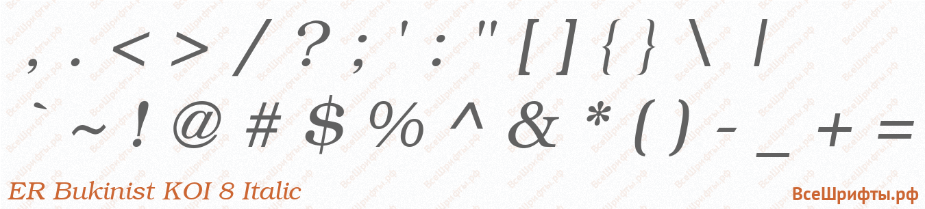 Шрифт ER Bukinist KOI 8 Italic со знаками препинания и пунктуации