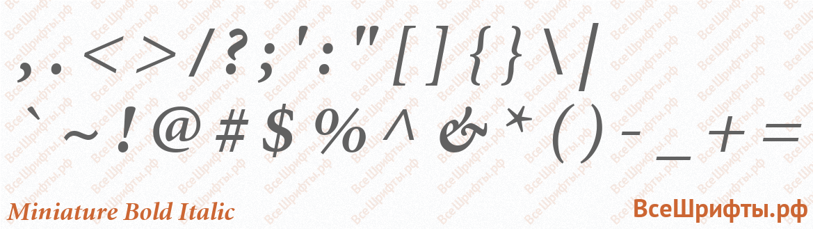 Шрифт Miniature Bold Italic со знаками препинания и пунктуации