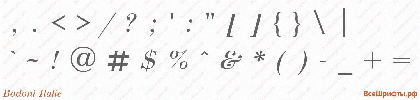 Шрифт Bodoni Italic со знаками препинания и пунктуации