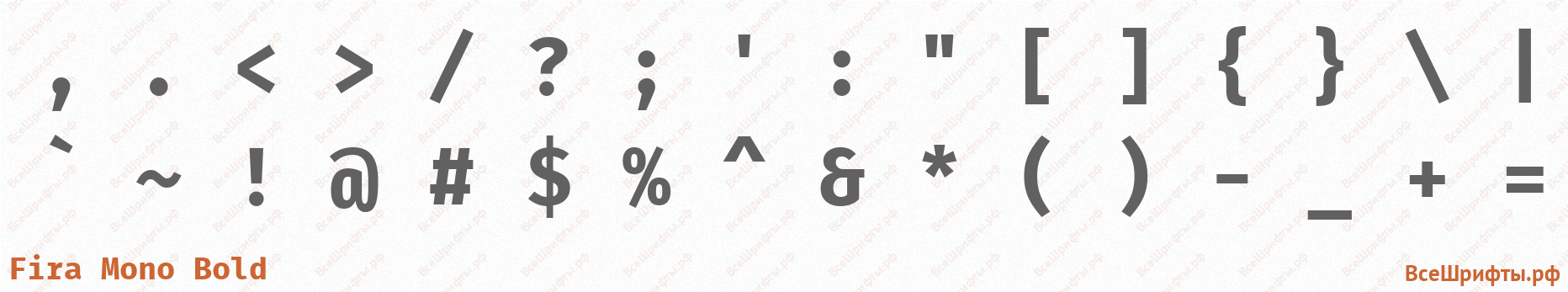 Шрифт Fira Mono Bold со знаками препинания и пунктуации