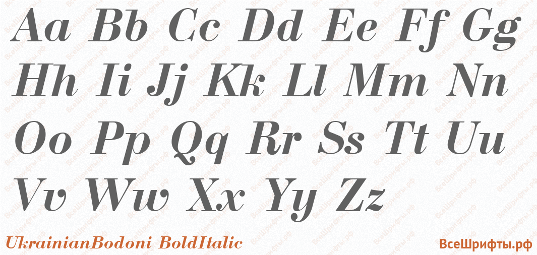 Шрифт UkrainianBodoni BoldItalic с латинскими буквами