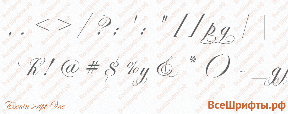 Шрифт Esenin script One со знаками препинания и пунктуации