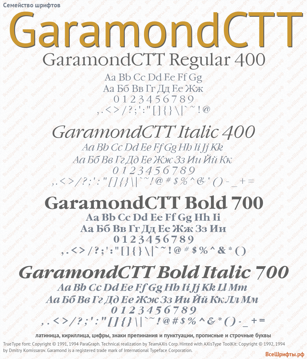 Семейство шрифтов GaramondCTT