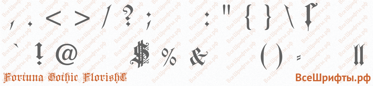 Шрифт Fortuna Gothic FlorishC со знаками препинания и пунктуации