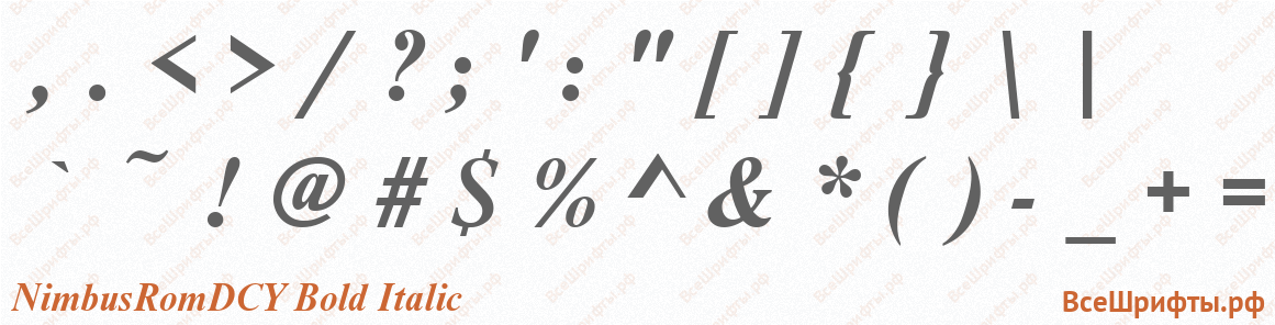 Шрифт NimbusRomDCY Bold Italic со знаками препинания и пунктуации