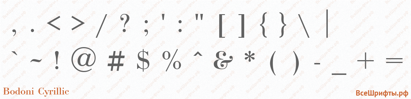 Шрифт Bodoni Cyrillic со знаками препинания и пунктуации