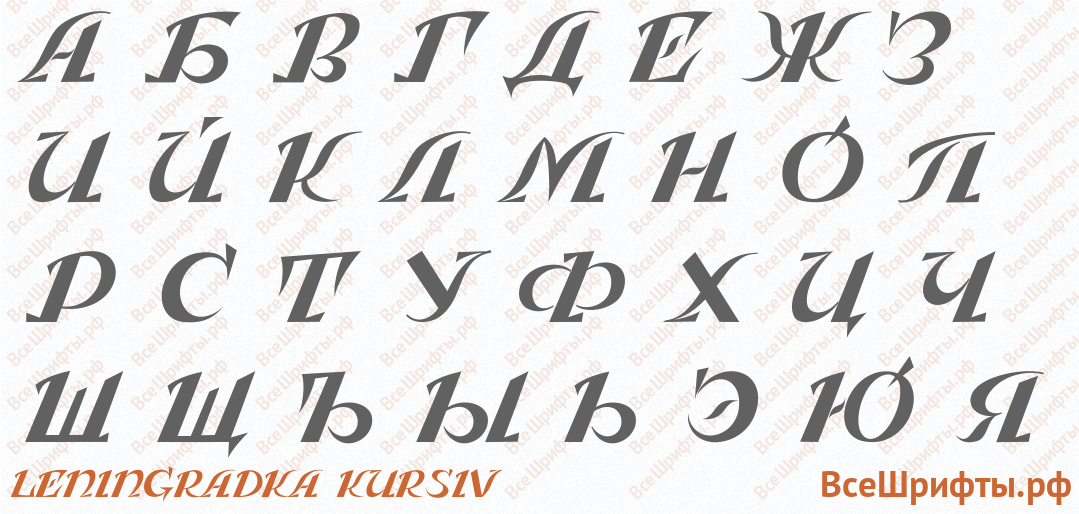 Шрифт Leningradka Kursiv с русскими буквами