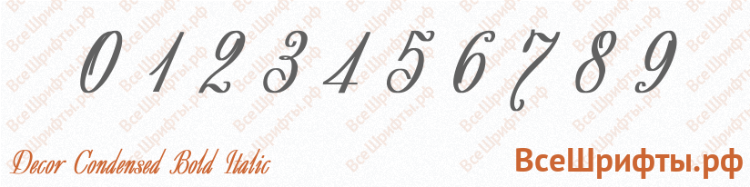 Шрифт Decor Condensed Bold Italic с цифрами