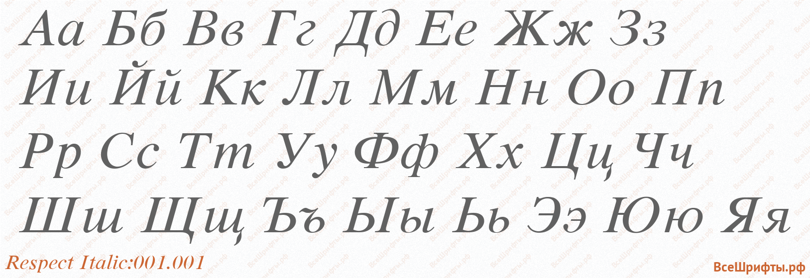 Шрифт Respect Italic:001.001 с русскими буквами