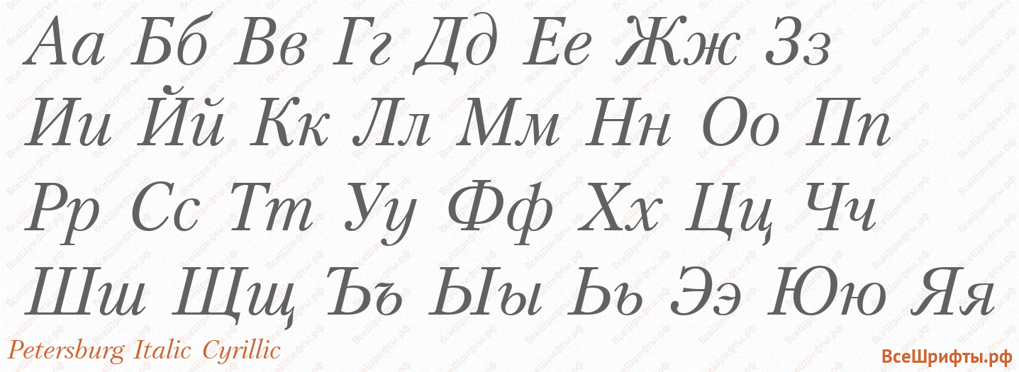 Шрифт Petersburg Italic Cyrillic с русскими буквами