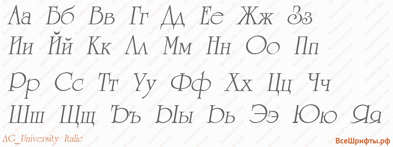 Шрифт AG_University Italic с русскими буквами