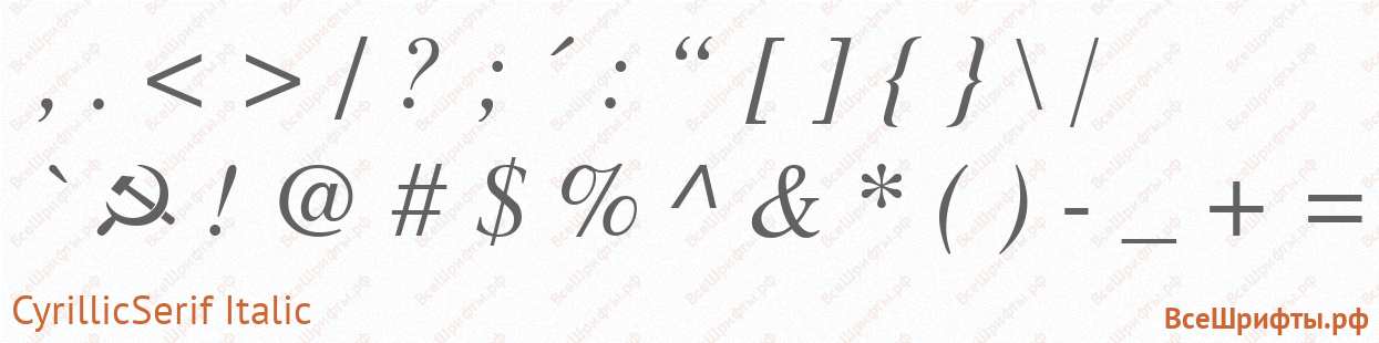 Шрифт CyrillicSerif Italic со знаками препинания и пунктуации