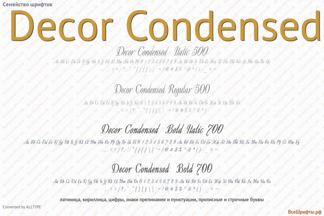 Семейство шрифтов Decor Condensed