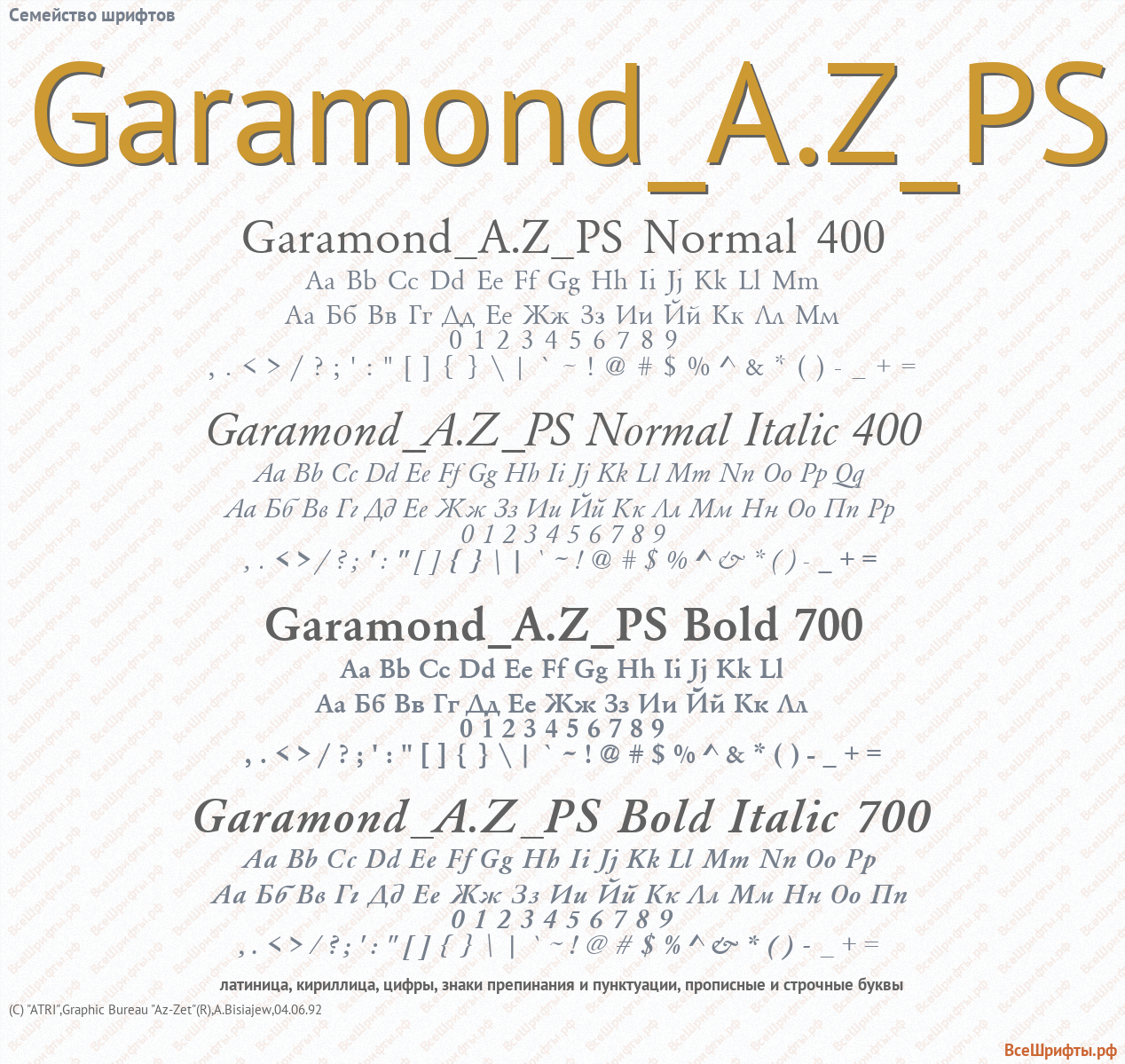 Семейство шрифтов Garamond_A.Z_PS